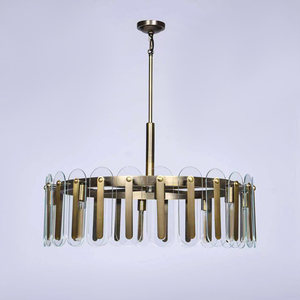 Lustre moderne en laiton avec disques en verre transparent - Suspension vintage anneau style mid-century pour salon, salle à manger, éclairage personnalisé - Product Image 6
