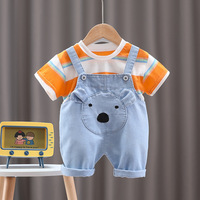 Pull en coton et barboteuse décontractés en denim unisexe 2 pièces pour nouveau-nés, garçons et bébés filles, ensembles de vêtements de mode à rayures