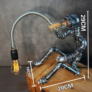 Lámpara de Mesa Robótica de Hierro Estilo Industrial Retro Americano Vintage con LED Edison, Regalo Creativo para Decoración de Cafetería, <span class=keywords><strong>Bar</strong></span> o Mesita de Noche - Product Image 6
