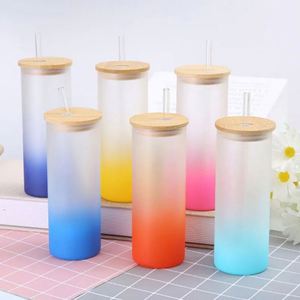 Straight Gradient Color Coffee Mug <b>Glass</b> Tumbler Cup <b>With</b> Bamboo <b>Lid</b> - Product Image 1