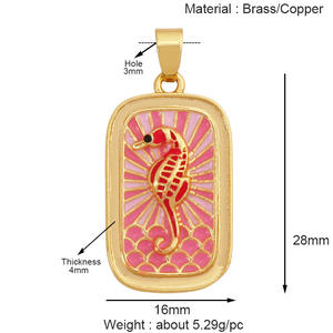 Diy铜镀金闪亮锆石配件几何方形彩色塔罗牌花鸟心宇宙海洋吊坠 - Product Image 4