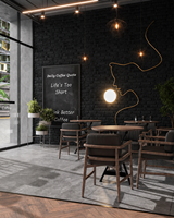 Aménagement intérieur de café minimaliste, mobilier de boutique, meubles en bois et en verre personnalisés, présentoirs et équipements pour café.