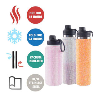 Rhinestone <span class=keywords><strong>Bling</strong></span> 32 oz Bouteille d'eau isolée Bouteille d'eau de voyage avec couvercle à bec de paille et bouchon à vis - Product Image 6