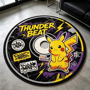 Tapis décoratif pour chambre à coucher, tapis rond en forme de disque, motif Pokémon, CD musical, carte de jeu, Y2K, street art, lavable, doux - Product Image 1