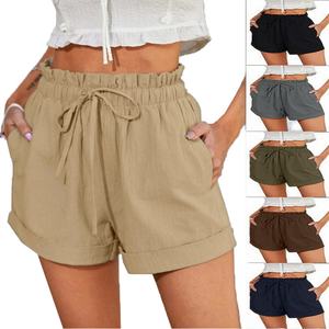 Shorts de Verano Casuales para Mujer, Cintura Alta, Elásticos y Transpirables, Color Sólido, Ajuste Holgado, a la Moda, Último Modelo, Shorts de Gimnasio - Product Image 1