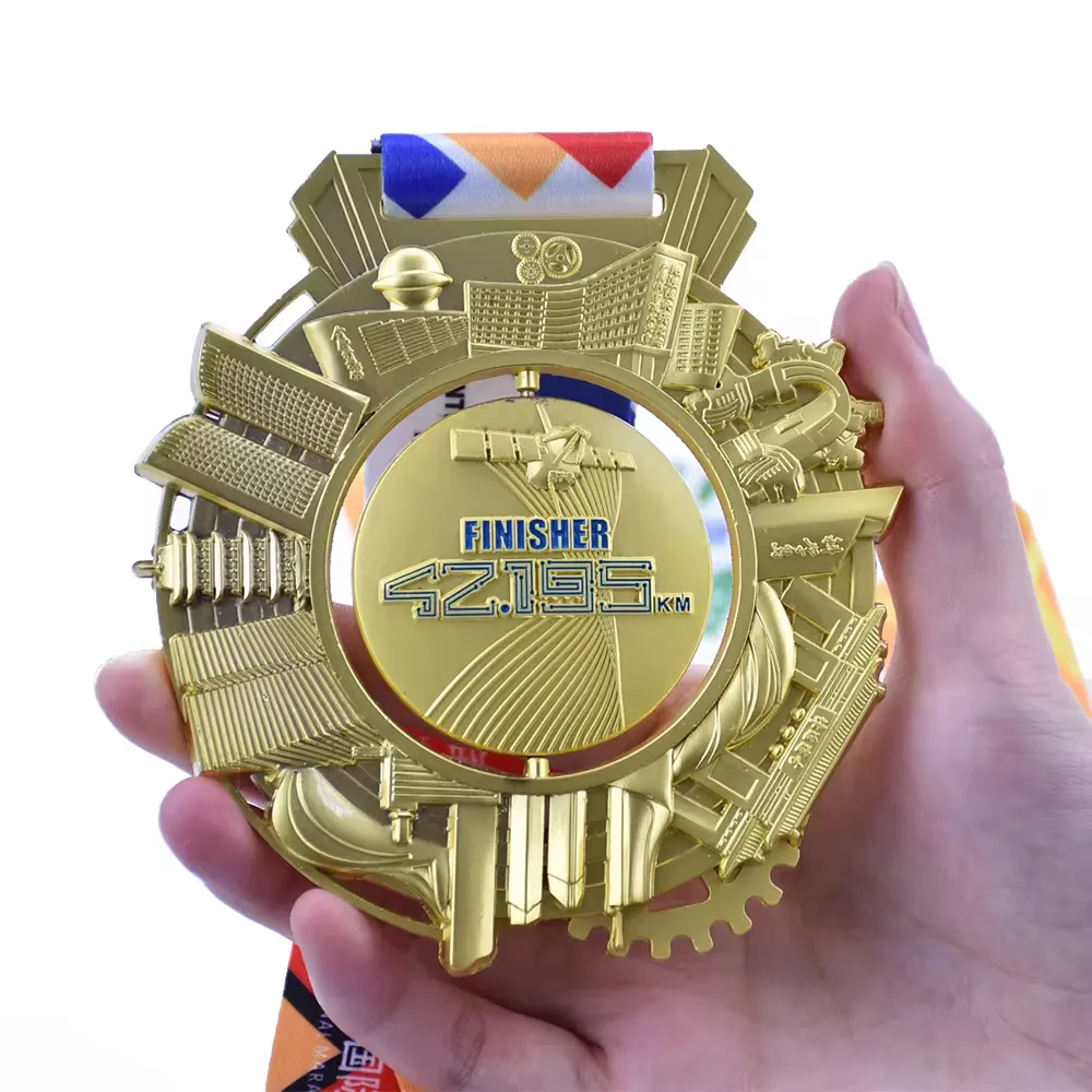 メーカーメダル卸売格安デザイン独自のブランク亜鉛合金3Dゴールドアワードマラソンランニングカスタムメタルスポーツメダル