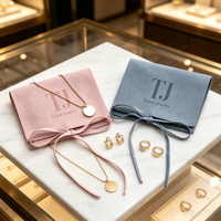 Pochette à bijoux en velours avec logo personnalisé en relief, fermeture à rabat et ruban, emballage cadeau pour collier et boucles d'oreilles