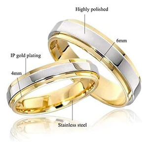 Anéis de Casamento Românticos de Fábrica para Casais: Joias da Moda Hipoalergênicas em Aço Inoxidável Brilhante Interdourado, Presentes para Mulheres e Homens - Product Image 6