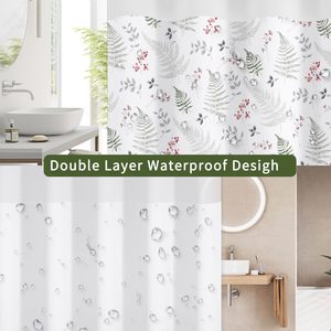 LIVING Green Leaf No Hook Blackout Shower Curtain Snap Liner Set 71x74 |   Style Bohème Vintage Neutre Forêt Botanique Ferme - Product Image 2