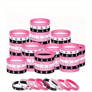 <span class=keywords><strong>Free</strong></span> Design Custom Pink Ribbon Armbänder Brustkrebs Awareness Silikon Armbänder - Product Image 3