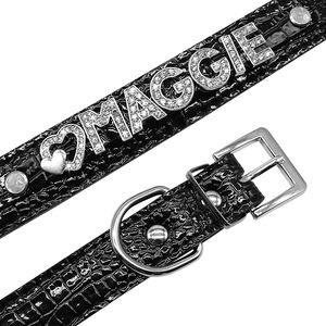 Collar personalizado con diamantes de imitación para cachorros y perros pequeños, Charms con nombre gratis, accesorios para gatos, collares de piel sintética personalizados para gatos - Product Image 4
