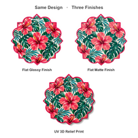Sous-plat en céramique 20 cm, motif feuille de Monstera Hibiscus rose festonné, impression UV émaillée, base en liège, style Zen Asiatique, réutilisable pour table de cuisine
