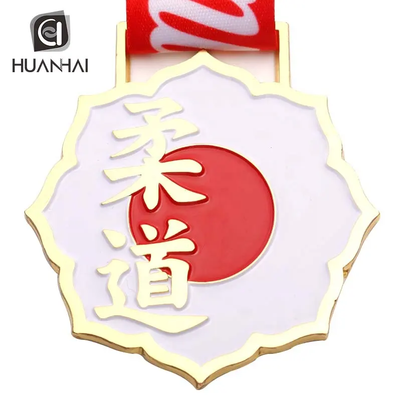customize free design japan flag metal gold plating judo medal