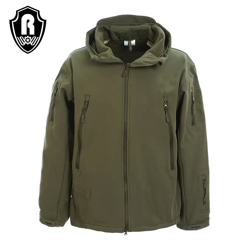 Veste tactique à capuche en Polyester vert armée pour homme, coupe-vent, imperméable, hiver