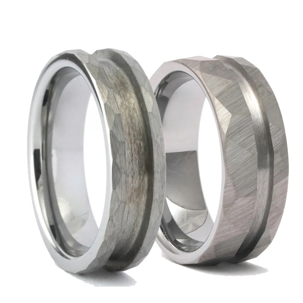 AJL Fashion perhiasan menyesuaikan 8mm 6mm segi dipalu disikat Tungsten karbida cincin saluran kosong untuk membuat tatahan