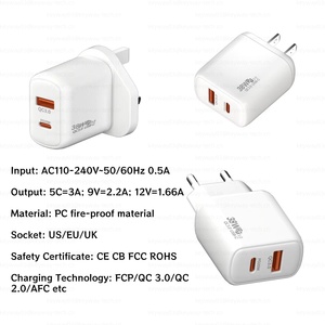 2025ใหม่ EU US UK Type C ที่ชาร์จไฟติดผนัง38W USB อะแดปเตอร์เดินทาง QC3.0 PD 20W ที่ชาร์จ Type C สำหรับ <span class=keywords><strong>iPhone</strong></span> 15 16 <span class=keywords><strong>Pro</strong></span> <span class=keywords><strong>Max</strong></span> PLUS - Product Image 5