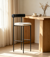 Tabouret de bar moderne minimaliste en bois et tissu pour cuisine, café, maison, salle à manger