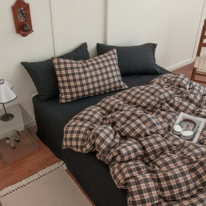 Parure de lit quatre pièces en coton Aocado teint en fil et lavé, <span class=keywords><strong>housse</strong></span> de couette et drap de qualité pour dortoir étudiant - Product Image 4