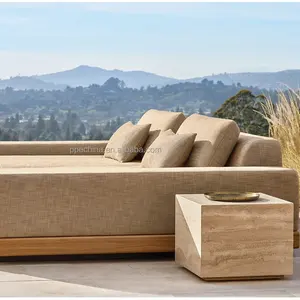 户外花园家具现代厂家直销豪华大软垫庭院柚木模块化沙发床