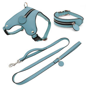 高級ソフトレザー犬用ハーネスリーシュセット調節可能卸売在庫製造リサイクル小型大型ペットカラーリードウォーキング - Product Image 5