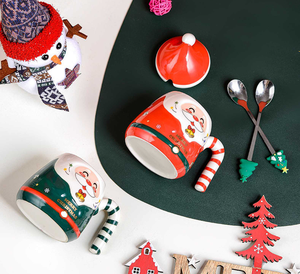 Christmas Santa <b>Ceramic</b> <b>Mug</b> With <b>Lid</b> Handle Cartoon Design Gift Box Set - Product Image 5