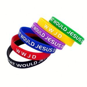 Bracelet en silicone personnalisé OEM pour cadeaux de fête, technologie d'impression, thème religieux, bracelet WWJD, anti-toxique et sans odeur - Product Image 4