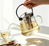Théière Wuso Classic en verre borosilicate transparent et lisse avec poignée en métal noir et infuseur durable en acier inoxydable pour thé en vrac