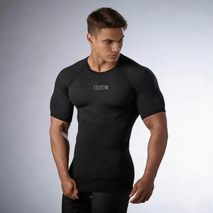 T-Shirt Sportiva a Compressione ad Asciugatura Rapida per <span class=keywords><strong>Uomo</strong></span>, Manica Corta, Abbigliamento Atletico in Poliestere per Fitness e Palestra - Product Image 2