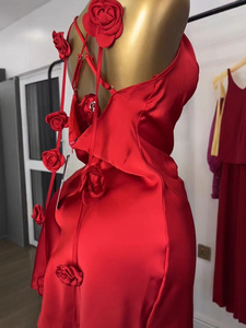 GX1504 Abito Estivo da Donna Sexy Senza Maniche con Scollo Quadrato, Decorazioni Floreali 3D e Frange, Vestito Aderente Elegante per Club Notturni - Product Image 3