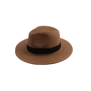 Topi matahari bernapas uniseks pria wanita luar ruangan topi pantai Floppy Fedora kepang jerami topi Panama musim semi musim panas
