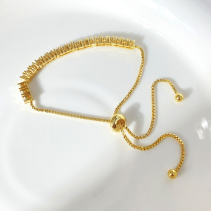 Tennis Chain Trendy Brass <b>Bracelet</b> for Women 18K Gold Plated Party <b>Adjustable</b> Size - Product Image 3