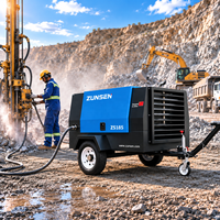 Compresseur d'air diesel monté sur remorque, vente directe usine, avec roues, 185 CFM, compresseur d'air à vis diesel pour la construction routière