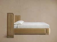 Lit de Luxe Moderne en Bois Massif, Cadre de Lit Designer Courbé et Élargi, Lit Capitonnée pour Chambres Parentales, Hôtels de Luxe et Villas
