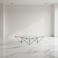 Table basse carrée en verre trempé pour salon, cadre en métal en forme de X, plateau en verre transparent, base noire, profil bas, Couchtisch