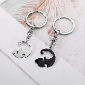 1 cặp các cặp vợ chồng <span class=keywords><strong>Keychain</strong></span> Valentine ngày Món quà tình yêu thép không gỉ kim loại móc chìa khóa Câu Đố Mặt dây chuyền mèo nối tim móc khóa - Product Image 3