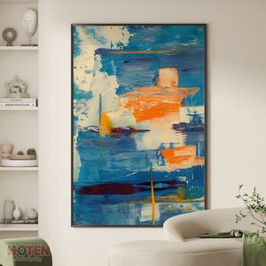 Toile d'art moderne abstraite, art mural de luxe pour le bureau et le salon, <span class=keywords><strong>paysage</strong></span> marin orange et bleu, peinture à l'huile - Product Image 5