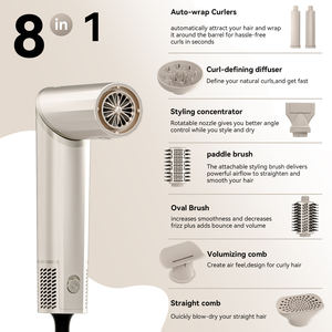 แปรงเป่าผม8ใน1แบบพกพาถอดได้อเนกประสงค์ถอดได้แปรงเป่าลมร้อนไฟฟ้า - Product Image 2