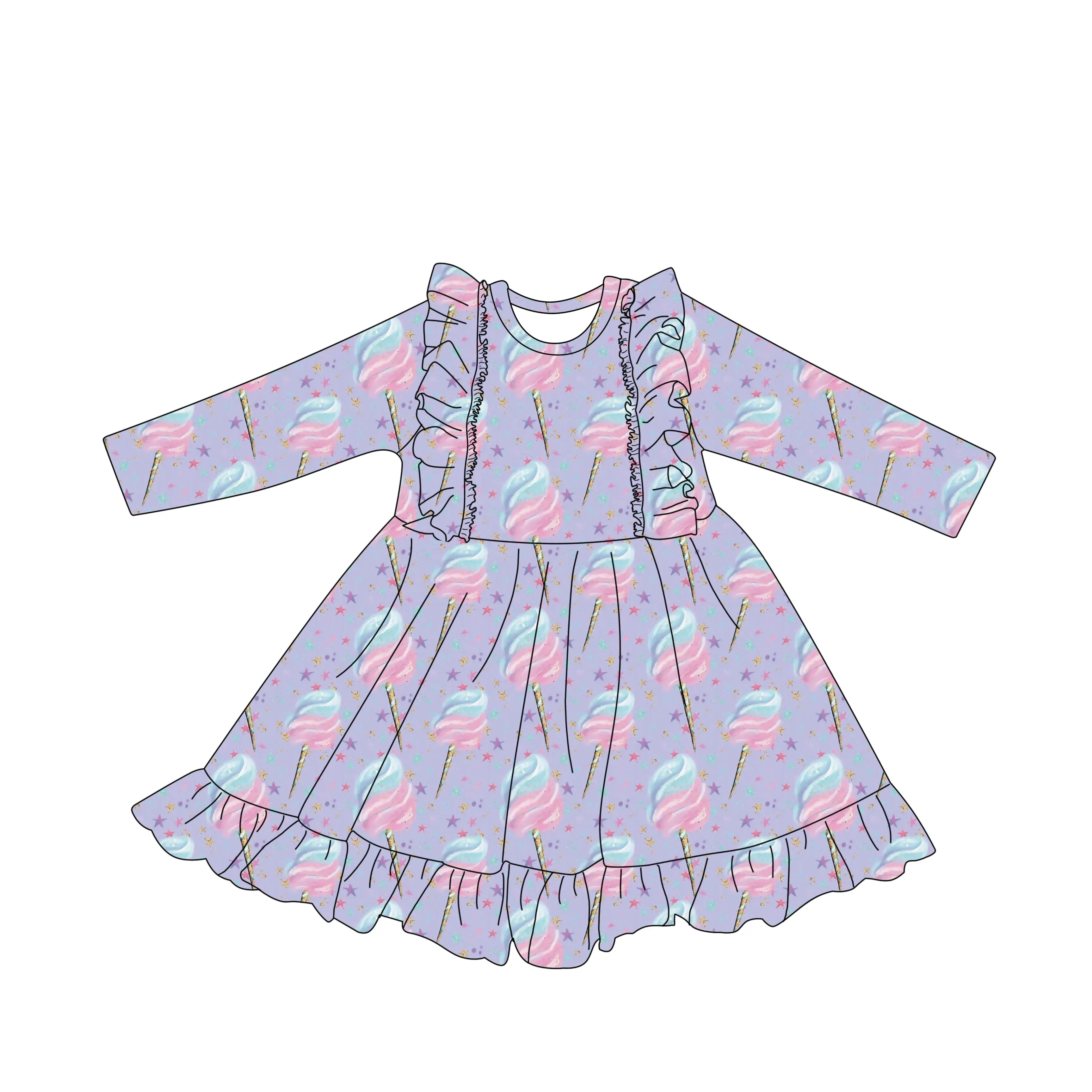 فستان للأطفال للبيع بالجملة Liangzhe تصميم المصنع - بنمط مخصص - تنورة للأطفال محبوكة بأكمام طويلة مطبوعة للفتيات