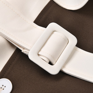 Gabardina Larga Elegante y Casual para Mujer, Nuevo Estilo, Diseño de Bloques de Color con Parches, Doble Botonadura, a la Moda - Product Image 6