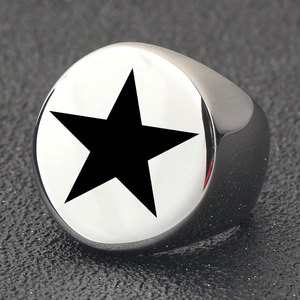 Anillo Redondo de Acero Inoxidable para Hombre, 22MM, Grabado Láser con Estrella de Cinco Puntas, Color Dorado, Joyería de Moda, Regalo - Product Image 4