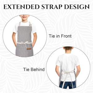 かわいい子供用ストライプクッキングエプロン2ポケット付き,お絵かきに適したお食事をする子供用エプロン - Product Image 6