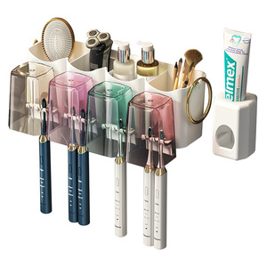 Wall Mounted Toothbrush Holder With Cup And <b>Toothpaste</b> Storage Electric Toothbrush Rack Bathroom Organizer Rectangular Durable - Product Image 2