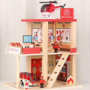 Set di Giocattoli Educativi in Legno per Bambini, Stazione di Polizia e <span class=keywords><strong>Vigili</strong></span> del Fuoco, Gioco di Ruolo Montessori per Bambini e Prescolare - Product Image 1