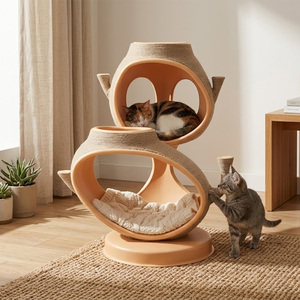 Cama Redonda para Gatos con Material de Fibra, Mueble Multifuncional para Mascotas de Interior, Tamaño Pequeño, Diseño de Color Sólido - Product Image 5