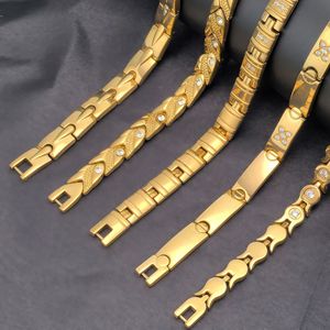 <span class=keywords><strong>Bracelet</strong></span> ajustable en acier inoxydable plaqué or avec strass et onyx noir en céramique pour hommes et femmes, bijoux inaltérables, vente en gros - Product Image 3