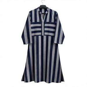 Bata de Baño Larga para Mujer 100% Algodón, Cuello en V, Suave, Transpirable, a Rayas, Ligera, Elegante, Ropa de Dormir - Product Image 1
