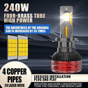 Phares de voiture LED à tube en aluminium aéronautique, puissance élevée 240W, faisceau laser H1H4H7, pour l'exportation - Product Image 2