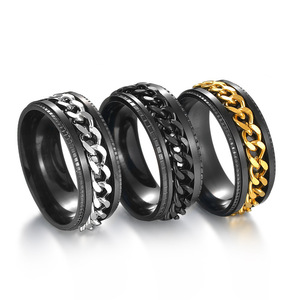 DAIHE Super Offre Bague Anti-Stress en Acier Inoxydable avec Chaîne pour Hommes, Punk Rock, Bleu, Or, Noir – Bijoux Accessoires Cadeau - Product Image 4