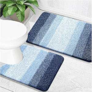Alfombra de baño sencilla con rayas degradadas, imitación de cachemira, absorbente, antideslizante, diseño minimalista rectangular para el suelo del baño - Product Image 3