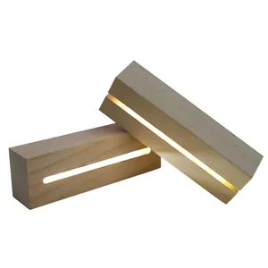 Factory direct solid wood luminous base custom size color battery box wood base led lights with acrylic ornaments